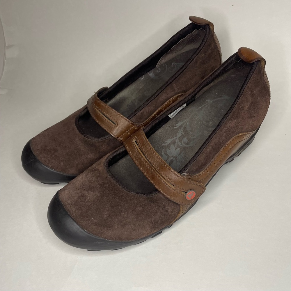 Merrell Plaza Bandeau Espresso Mary Jane Suede Women Size 8.5 Slip-On Equestrian